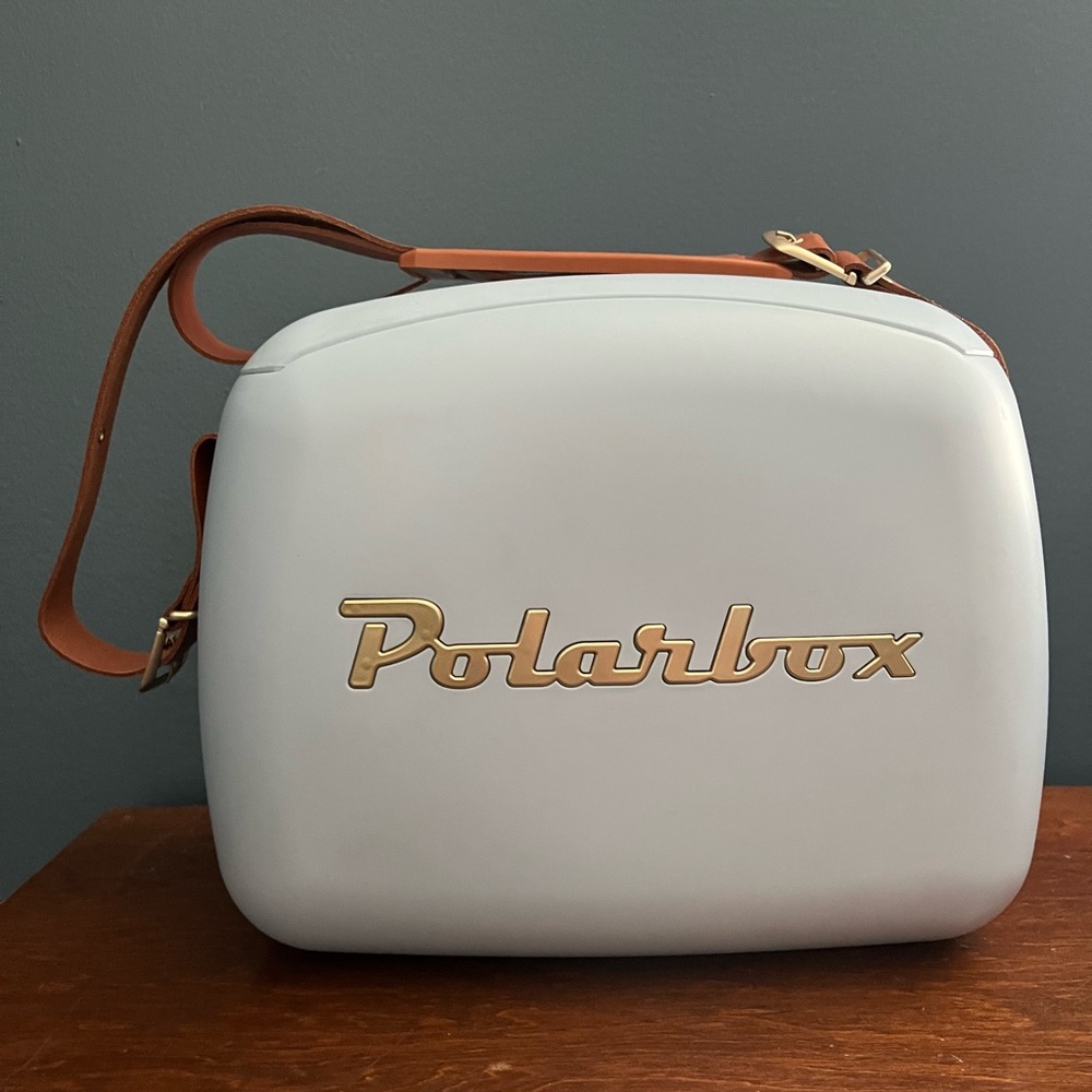 New Baby blue Polarbox Cooler with Tan Strap